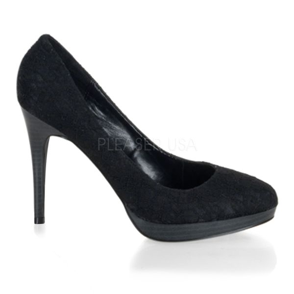 BLISS-30-2 schwarz Satin     Schwarze Mini-Plateau Pumps in Satin und Spitze aus der Kollektion Pin Up Couture von Pleaser USA